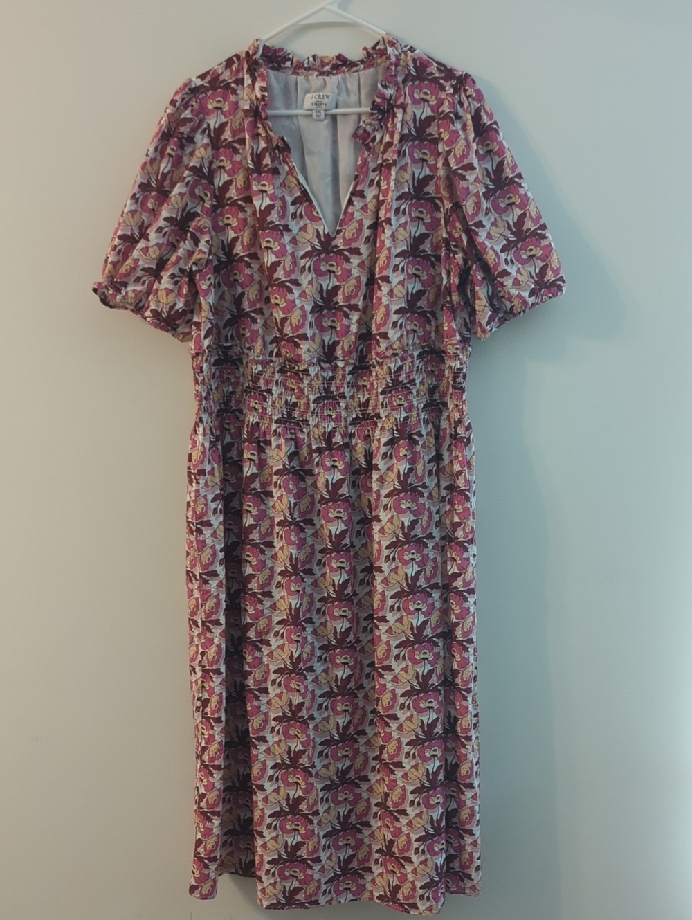 J. Crew × Liberty Floral Midi Dress in Wine, Pink, and Peach (Women's XXL)
